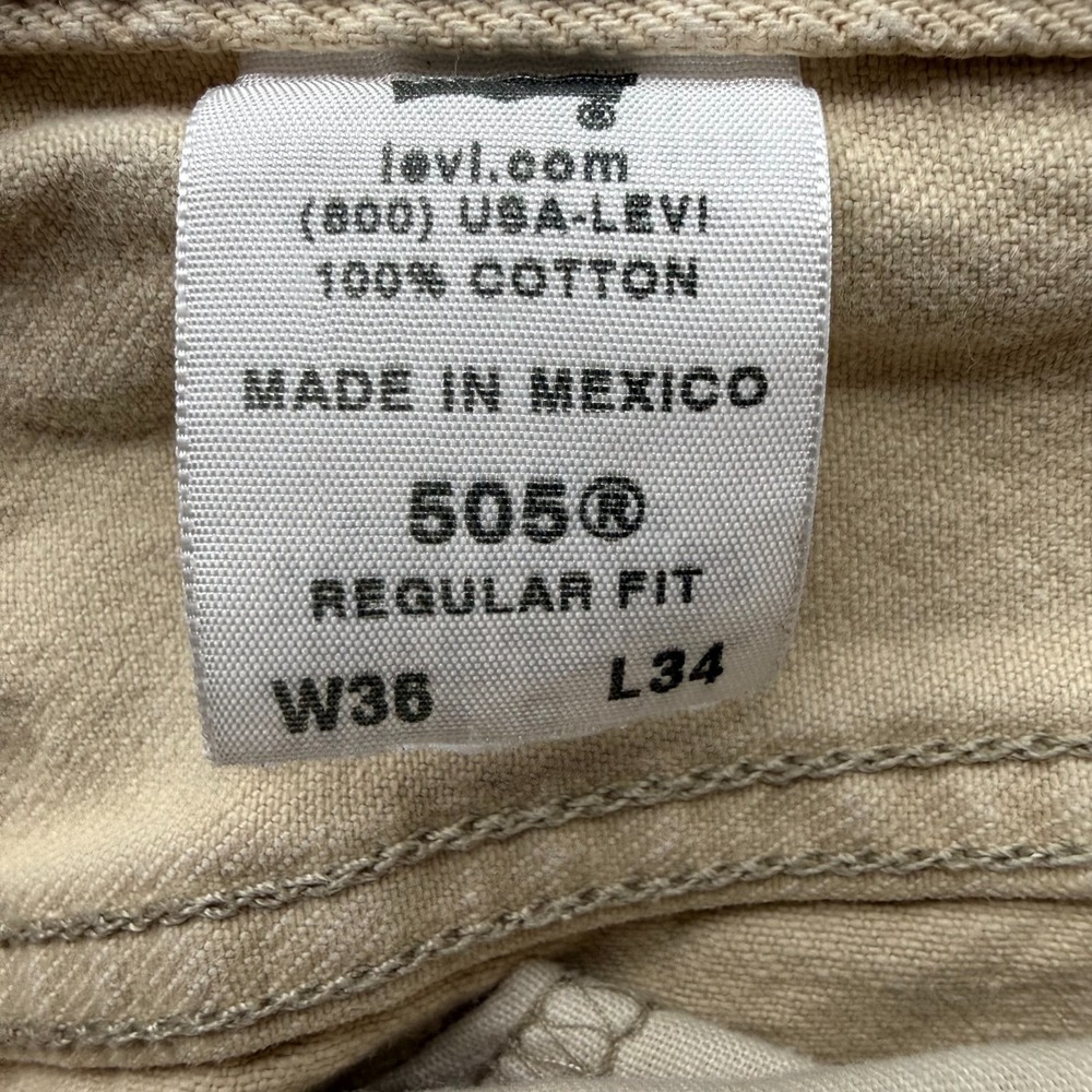 Levis 505 Jeans Mens 36x34 Tan Regular Fit Straight Leg Classic - Picture 5 of 11